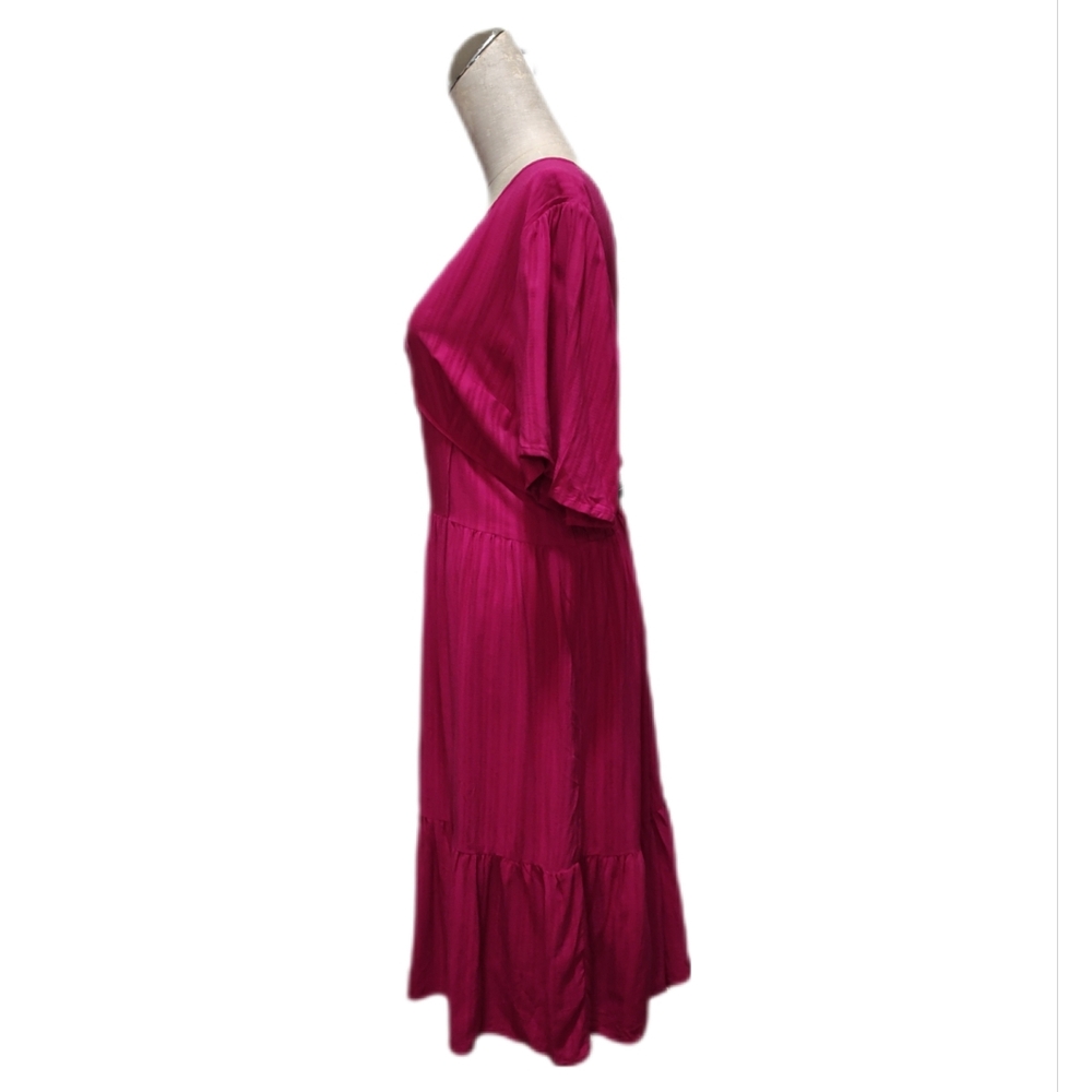 Knox Rose NWT Women's Rich Magenta V-Neck Dress Sz L - Picture 3 of 7